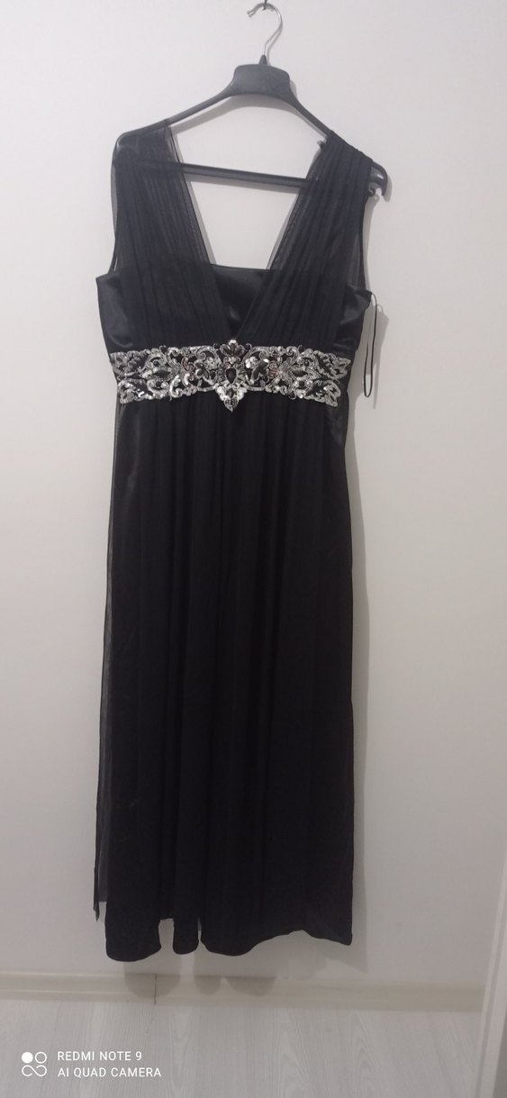 İnce Askılı Siyah Uzun Gotik Abiye Elbise - Görsel 2