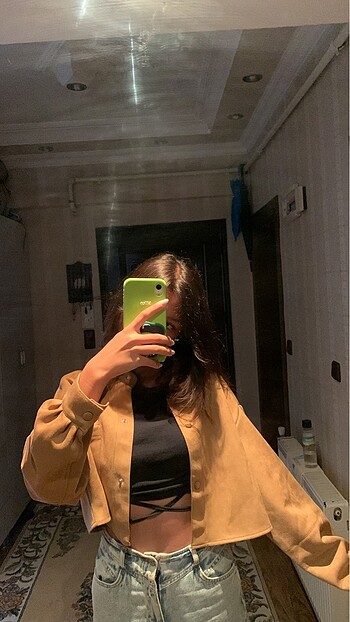 s Beden kahverengi Renk pull and bear crop süet ceket