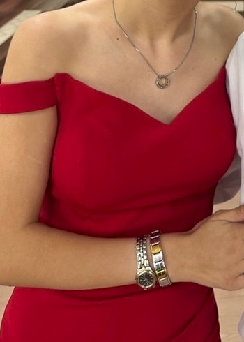 Kırmızı Drapeli Uzun balık Abiye Elbise - Görsel 10