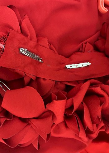 Kırmızı Drapeli Uzun balık Abiye Elbise - Görsel 9