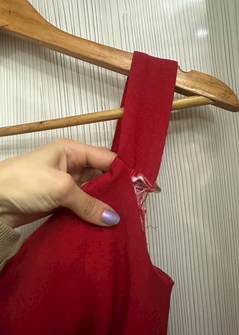 Kırmızı Drapeli Uzun balık Abiye Elbise - Görsel 4