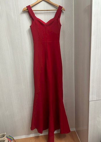 Kırmızı Drapeli Uzun balık Abiye Elbise - Görsel 6