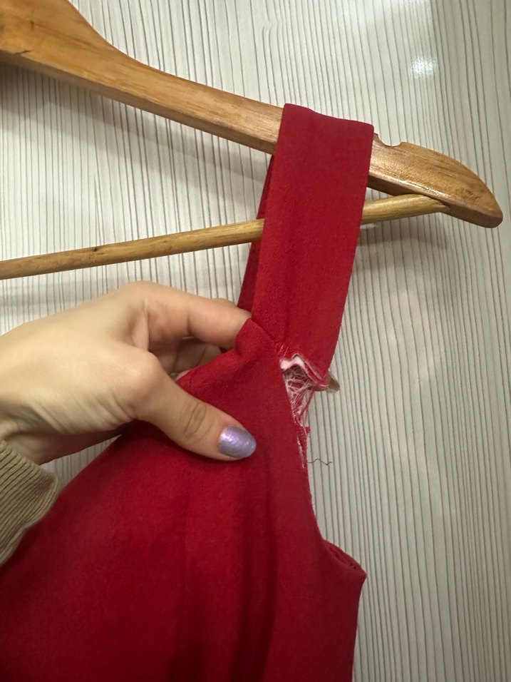 Kırmızı Drapeli Uzun balık Abiye Elbise - Görsel 4