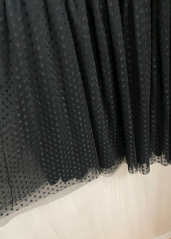 Puantiye Desenli Siyah Uzun Pilili Etek - Görsel 4