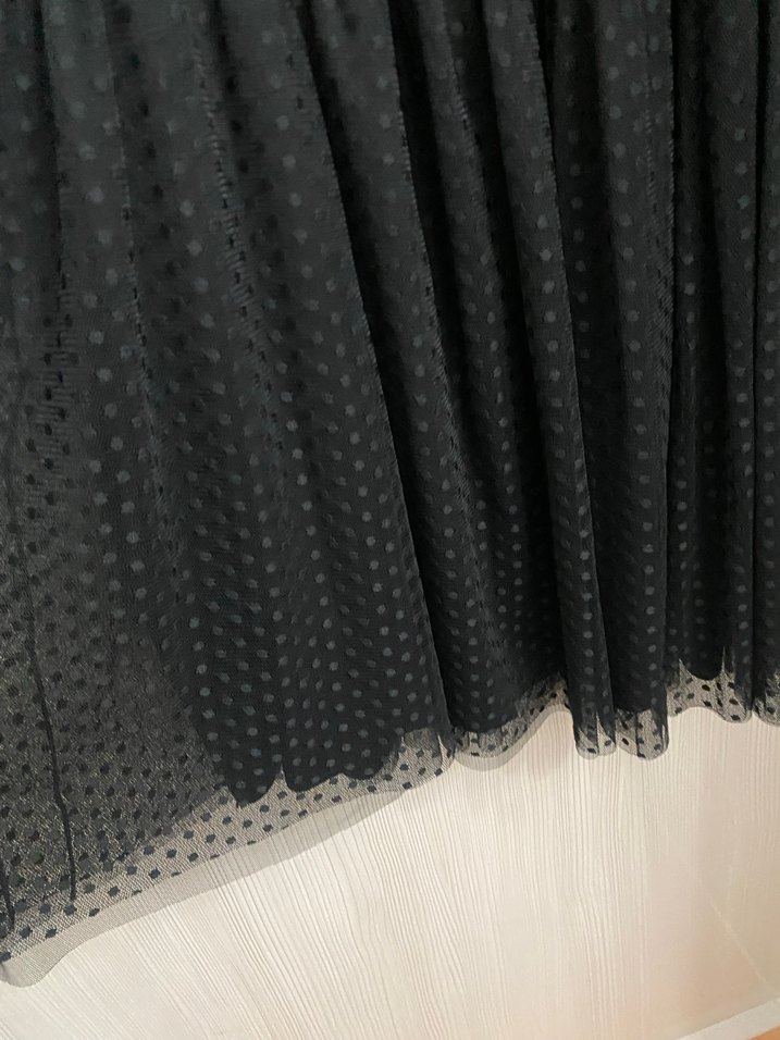 Puantiye Desenli Siyah Uzun Pilili Etek - Görsel 4