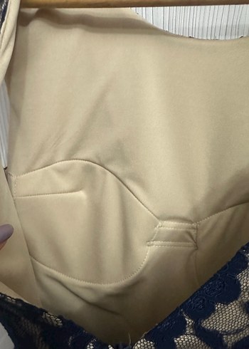 Dantelli Lacivert Midi Kadın Abiye Elbise - Görsel 9