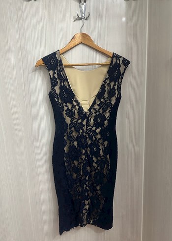 Dantelli Lacivert Midi Kadın Abiye Elbise - Görsel 5