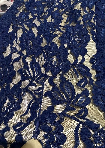 Dantelli Lacivert Midi Kadın Abiye Elbise - Görsel 6