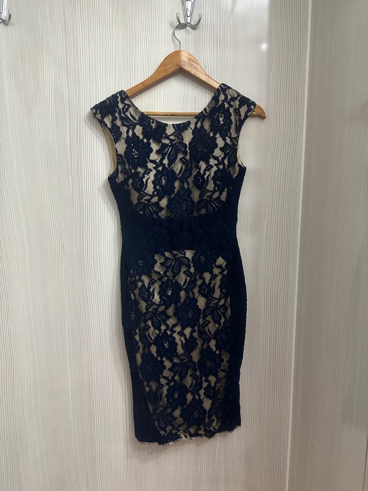 Dantelli Lacivert Midi Kadın Abiye Elbise - Görsel 4