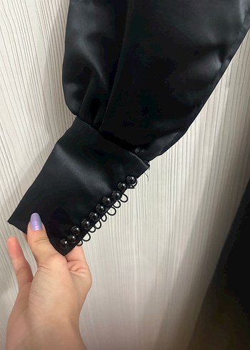 Saten Siyah Uzun kapalı abiye - Görsel 8