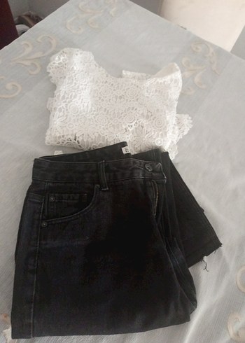 s Beden beyaz Renk Dantel Detaylı Beyaz Bohem Kısa Kollu Bluz.pantilonla beraber