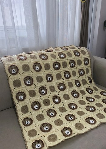 Kahverengi Desenli Örgü Çocuk Battaniyesi