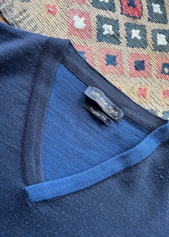 Erkek Lacivert V Yaka Triko Kazak - Görsel 5