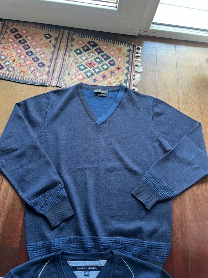 Erkek Lacivert V Yaka Triko Kazak - Görsel 4