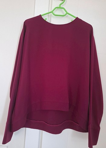 Bordo Uzun Kollu Saten Bluz