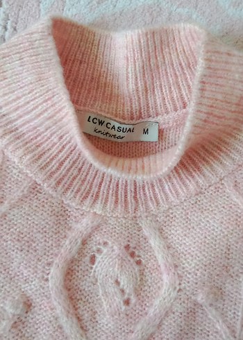 Pembe Triko Kadın Kazak, Yuvarlak Yaka, Rahat Kesim - Görsel 3