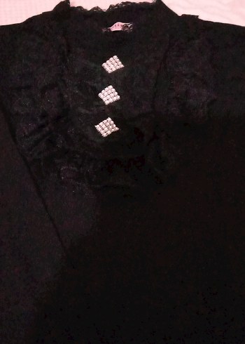 Düğmeli Uzun Kollu Siyah Kadın Kazak - Görsel 2