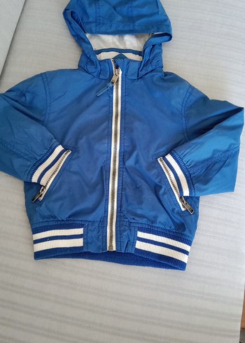 H&M Mavi Kapüşonlu Fermuarlı Mont