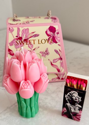 Pembe Lale Tasarımlı Mum ve Kutusu