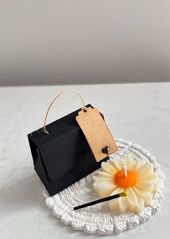 Beden Siyah Mini Çanta Mum ve Papatya Mumluk