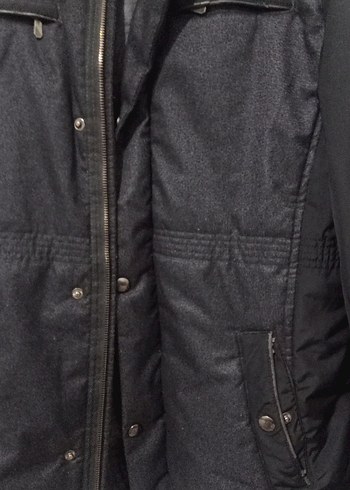 m Beden Gri Fermuarlı Erkek Denim Biker Ceket