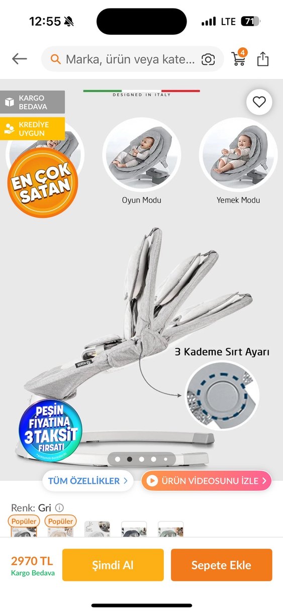 Gri Bebek Salıncağı ve Sepeti - Görsel 2