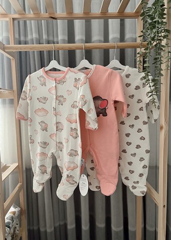 Pembe Desenli Kız Bebek 3lü Tulum Set