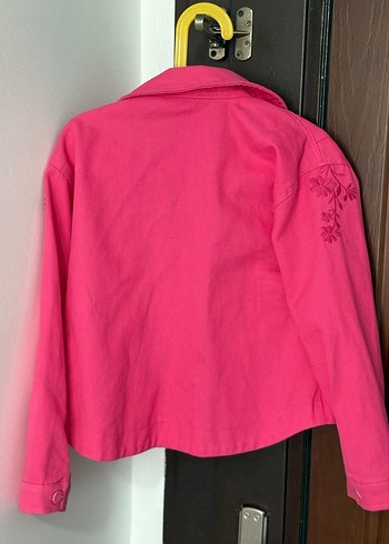 7 Yaş Beden Kız Çocuk Pembe Düğmeli Keten Ceket