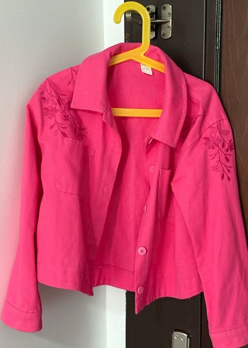 Kız Çocuk Pembe Düğmeli Keten Ceket