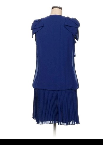 Kolsuz Lacivert Pilili Midi Elbise - Görsel 3