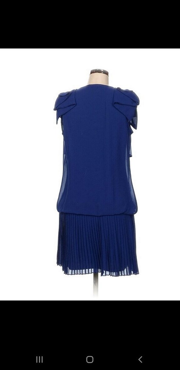 Kolsuz Lacivert Pilili Midi Elbise - Görsel 3