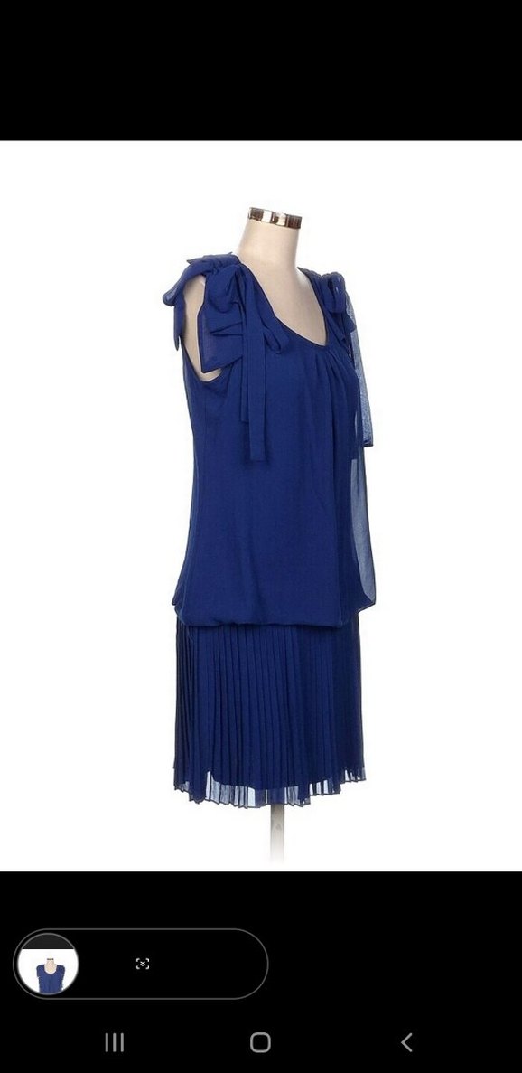 Kolsuz Lacivert Pilili Midi Elbise - Görsel 2