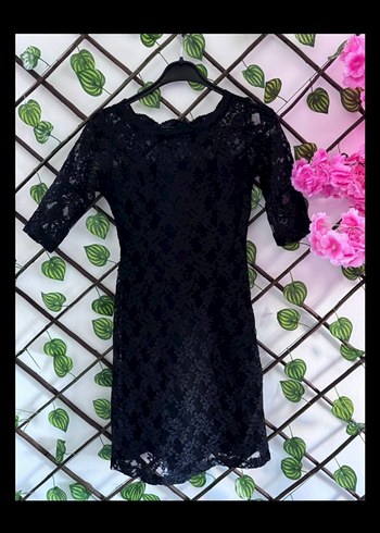 Dantel Detaylı Siyah Mini Elbise - Görsel 7