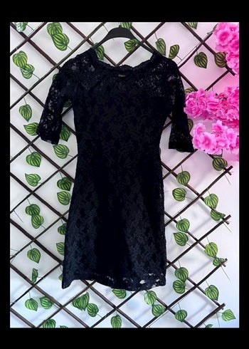 Dantel Detaylı Siyah Mini Elbise - Görsel 5