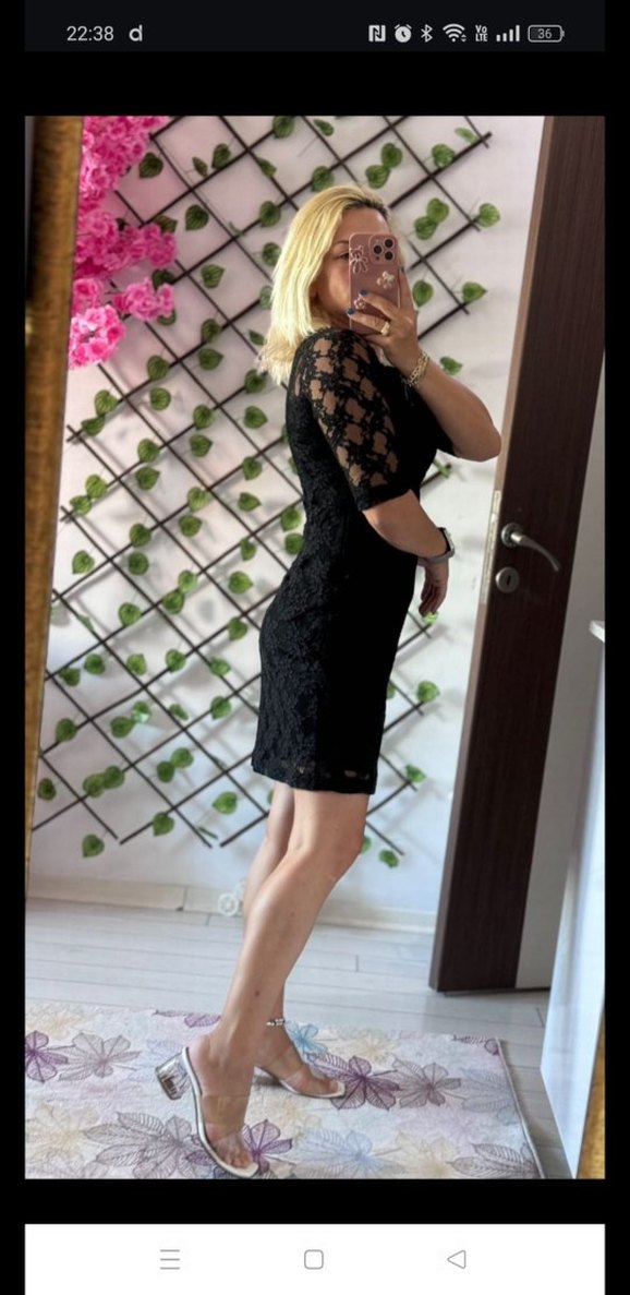 Dantel Detaylı Siyah Mini Elbise - Görsel 4