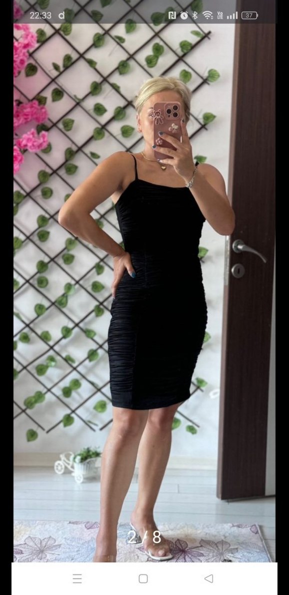 Siyah Piliseli Mini Elbise - Görsel 3