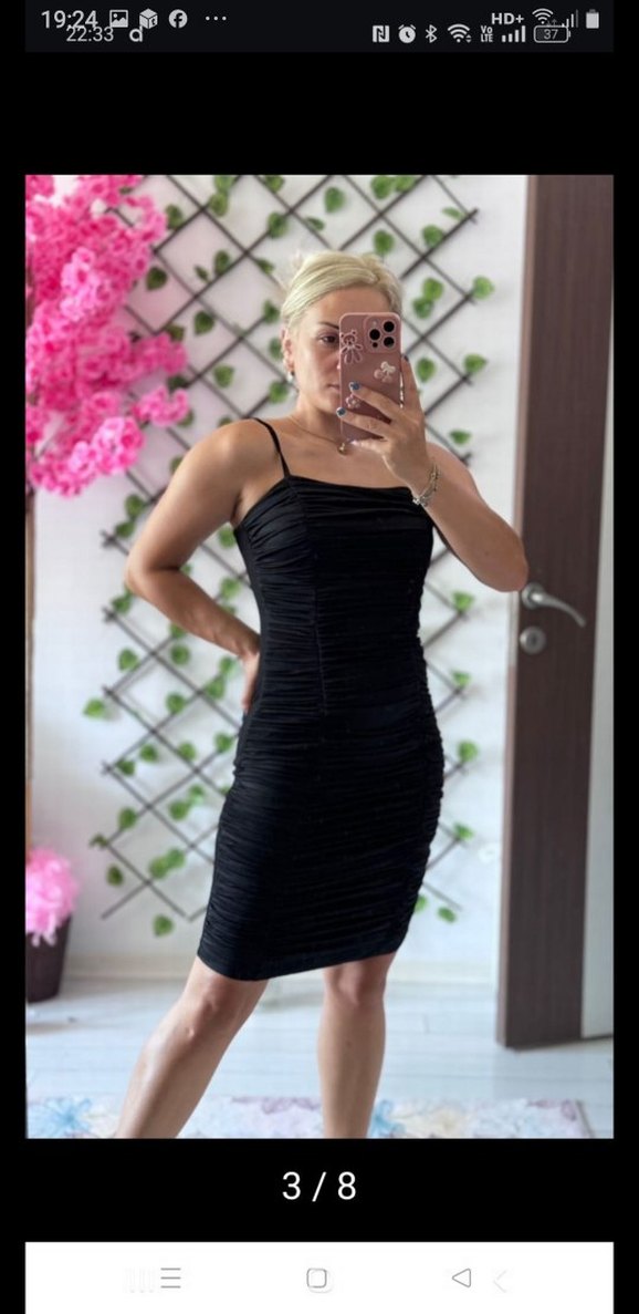 Siyah Piliseli Mini Elbise - Görsel 2