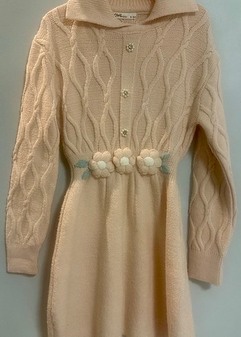 Pudra 9 Yaş yumuşak Şık  Örgü  Elbise - Görsel 2