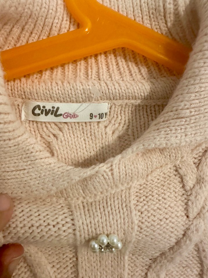 Pudra 9 Yaş yumuşak Şık  Örgü  Elbise - Görsel 4