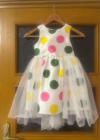 Panço Çok Renkli Puantiyeli Kız Çocuk Şık Tasarım Elbise - Görsel 2