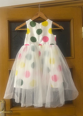 Panço Çok Renkli Puantiyeli Kız Çocuk Şık Tasarım Elbise - Görsel 3