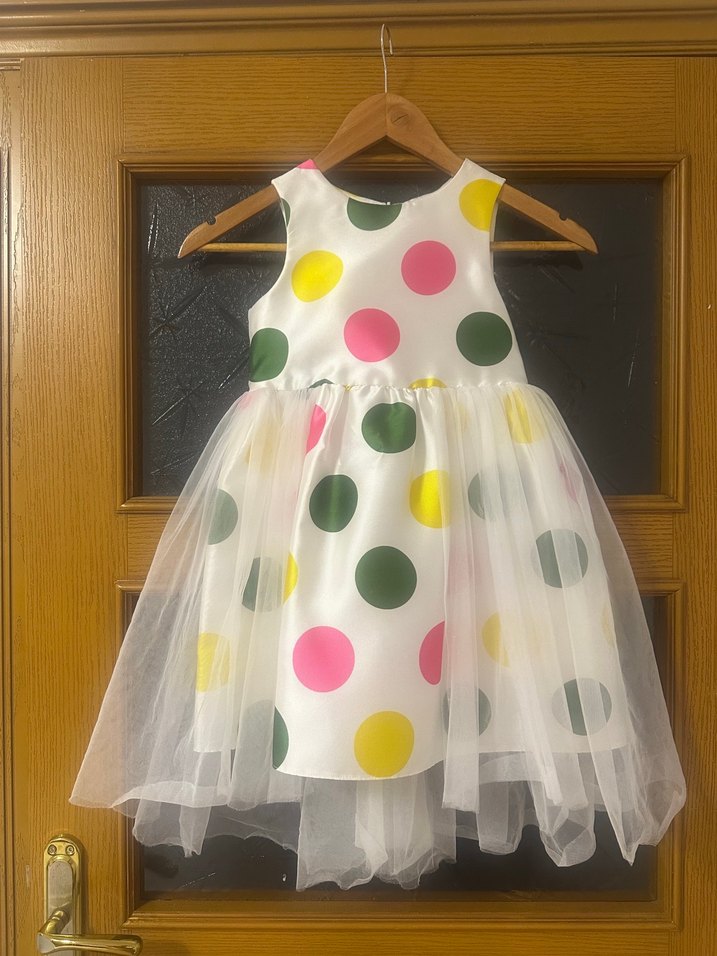 Panço Çok Renkli Puantiyeli Kız Çocuk Şık Tasarım Elbise - Görsel 2