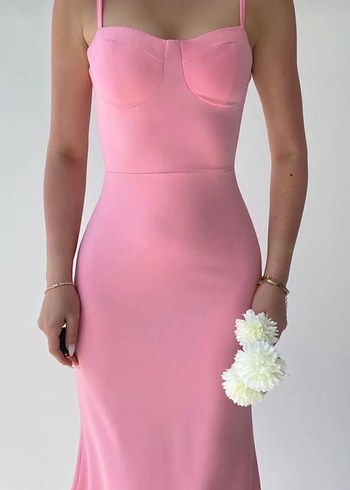 Pembe Uzun Volanlı Elbise - Görsel 2