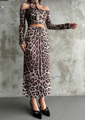Leopar Desenli Uzun Kollu Straplez Elbise - Görsel 3
