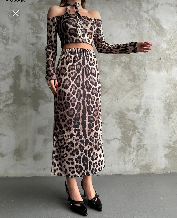 Leopar Desenli Uzun Kollu Straplez Elbise - Görsel 3