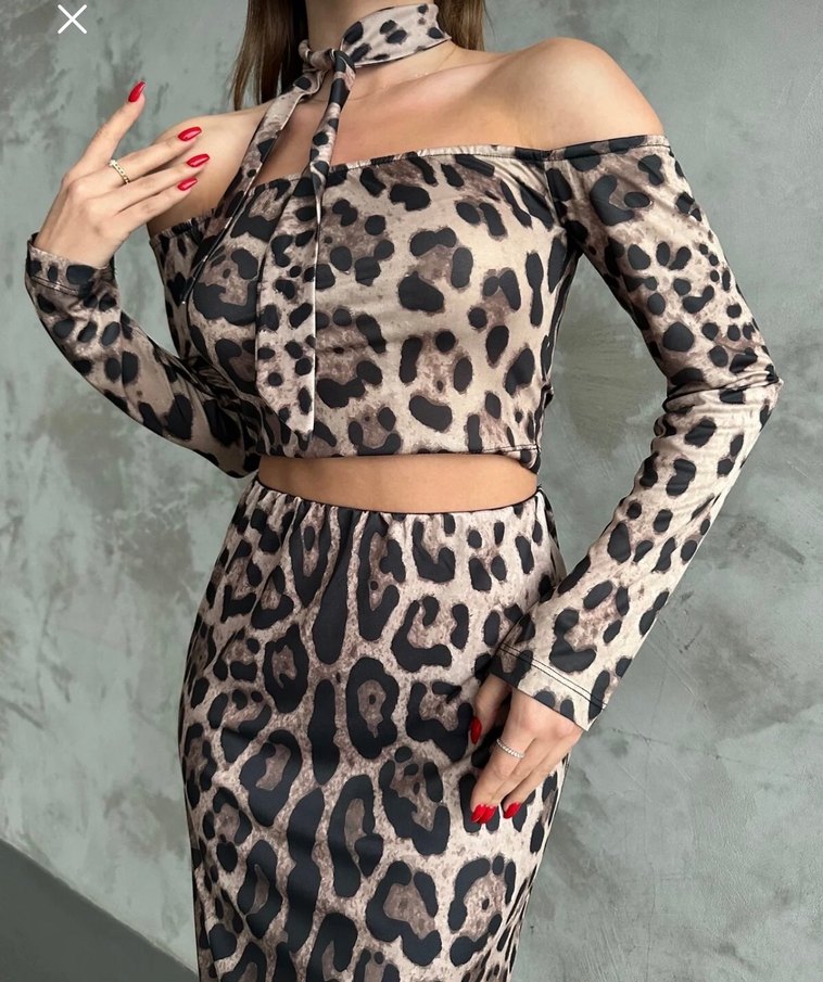 Leopar Desenli Uzun Kollu Straplez Elbise - Görsel 4