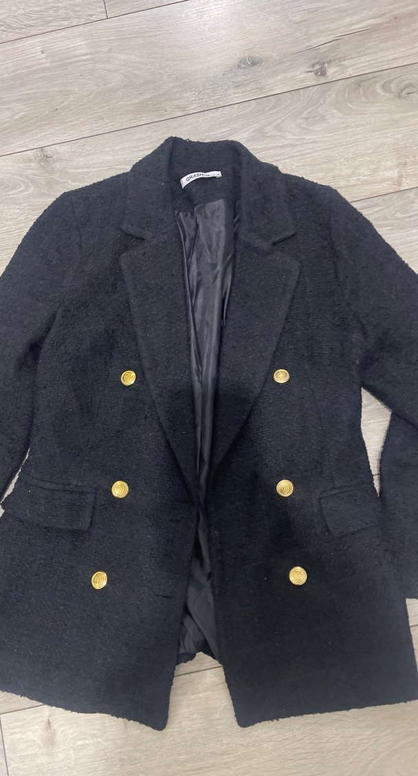 Düğmeli Siyah Midi Kadın Blazer Ceket - Görsel 2