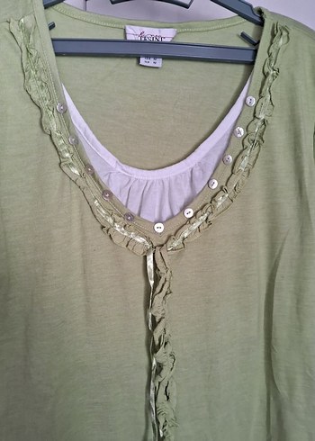 Dantel Detaylı Yeşil Tişört - Görsel 4