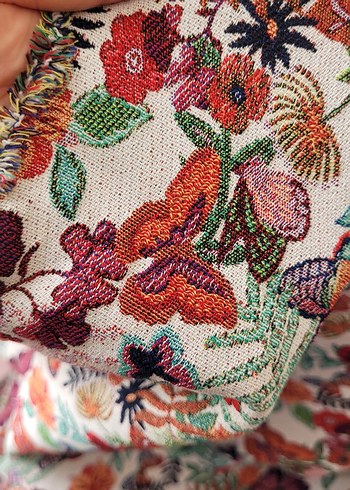 Pamuk brokar kumaş Beyaz zeminli 140x200 cm - Görsel 4