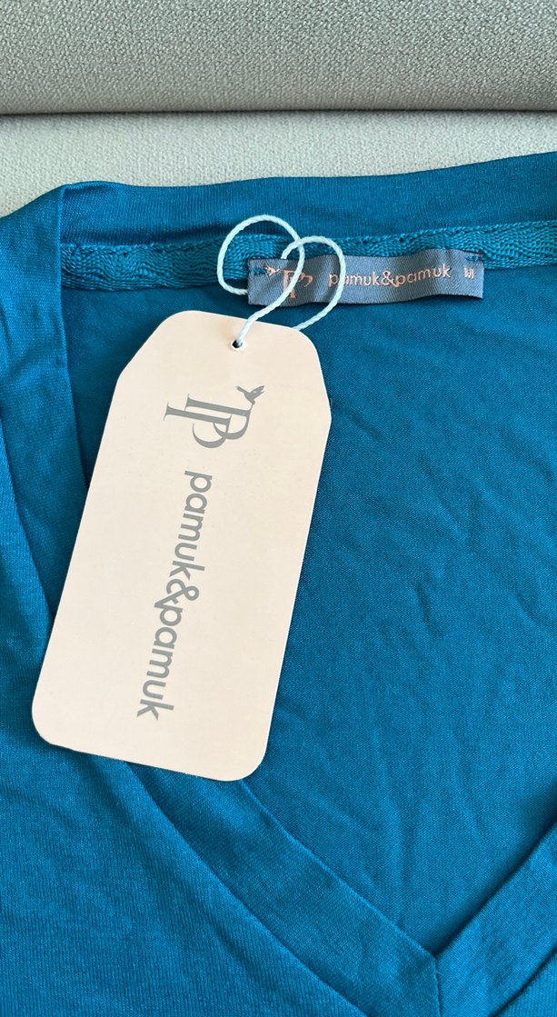 Pamuk Pamuk marka Turkuaz V Yaka Hamile Uzun Kollu Tişört - Görsel 2